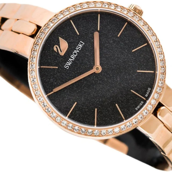 Swarovski Cosmopolitan Rose Gold Black Dial Watch 5517797 - Authentic
