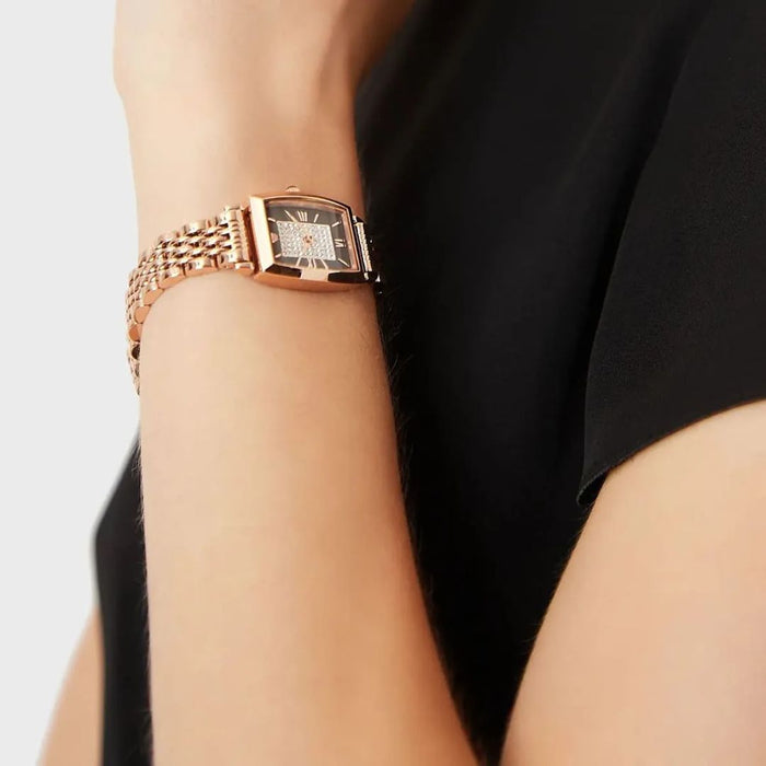 Emporio Armani AR11407 Women’s Rose Gold Rectangular Crystal Dial Watch - Authentic