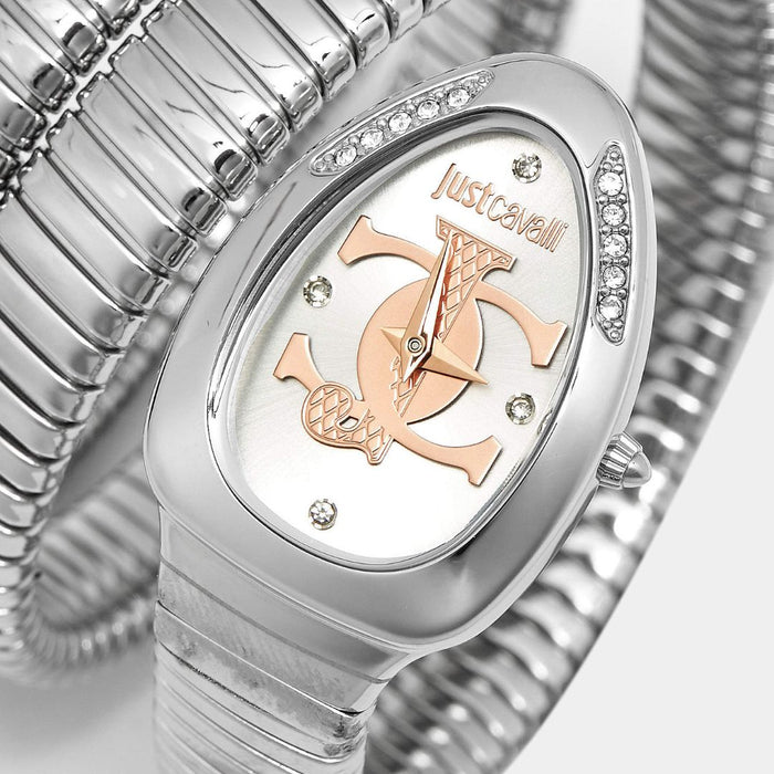 Just Cavalli Serpente Silver Rose Gold Logo Women’s Watch JC1L228M0015 - Authentic