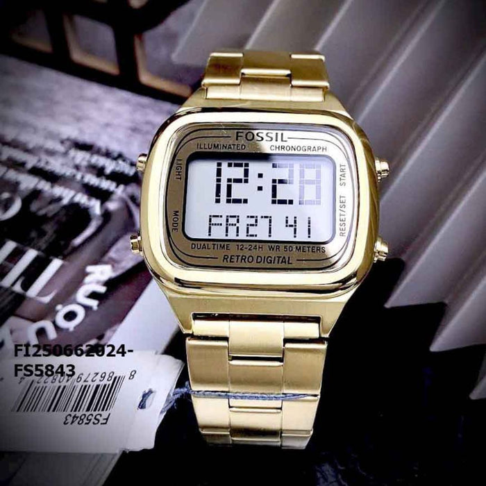 Fossil Retro Digital Gold-Tone Stainless Steel Watch – FS5894 - Authentic