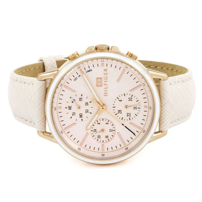 Tommy Hilfiger Chronograph White Dial Gold Case & White Leather 1781789 - Authentic