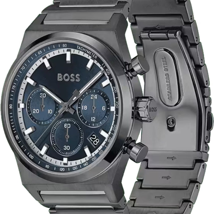 Hugo Boss Men's Chronograph Gunmetal Blue Steel Watch 1514223 - Authentic