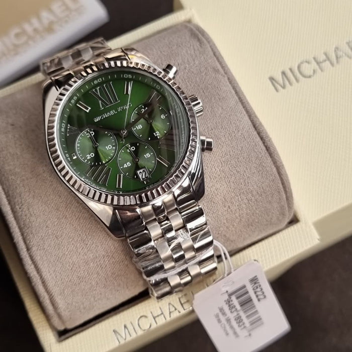 Michael Kors Lexington Chronograph Silver Watch – Green Dial MK6222 - Authentic