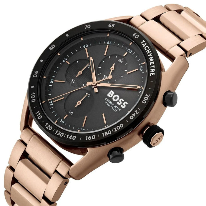 Hugo Boss Chronograph – Gold/Black With Tachymeter Bezel 1514027 - Authentic