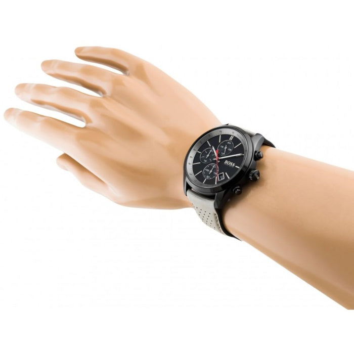 Hugo Boss Men's Chronograph Black Dial Watch with Beige Leather Strap 1513562 - Authentic