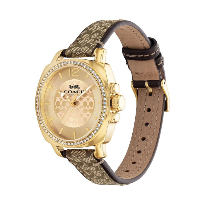 Coach Women’s Gold-Tone Crystal Bezel Watch with Brown Leather Strap 14503150 - Authentic