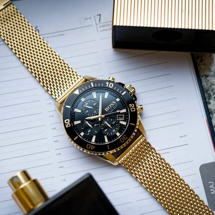 Hugo Boss Black & Gold Mesh Chronograph Men’s Watch – 48mm 1513906 - Authentic