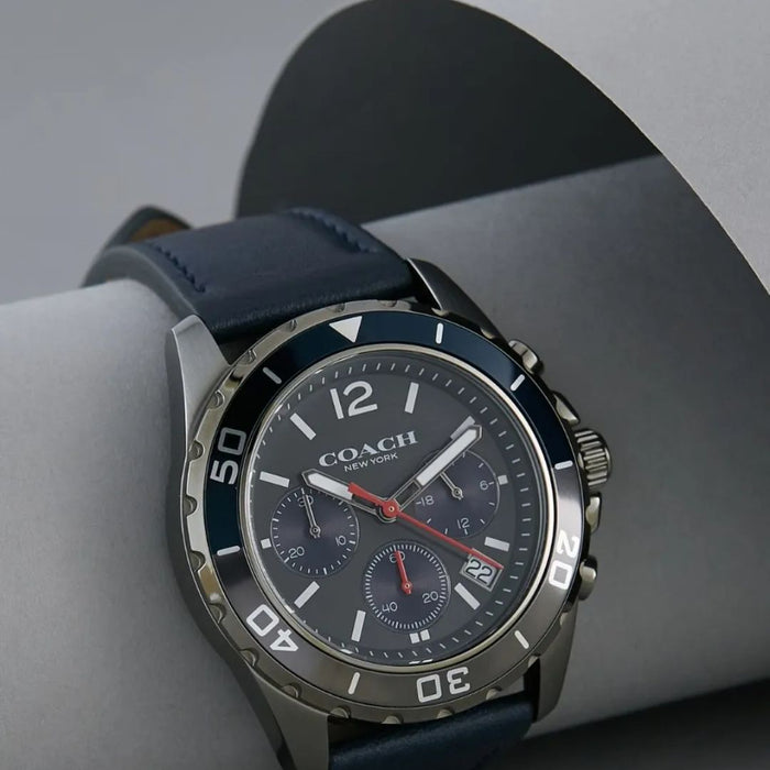 Coach Chronograph Watch – Gunmetal Case with Blue Dial & Blue Leather Strap 14602558 - Authentic