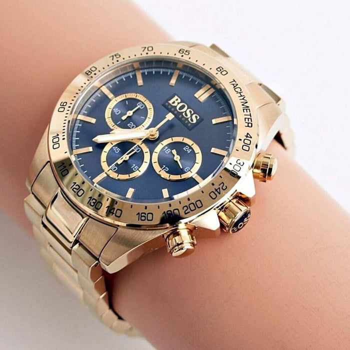 Hugo Boss Men’s Gold Chronograph Tachymeter Watch Blue Dial | Luxury Edition 1513340 - Authentic