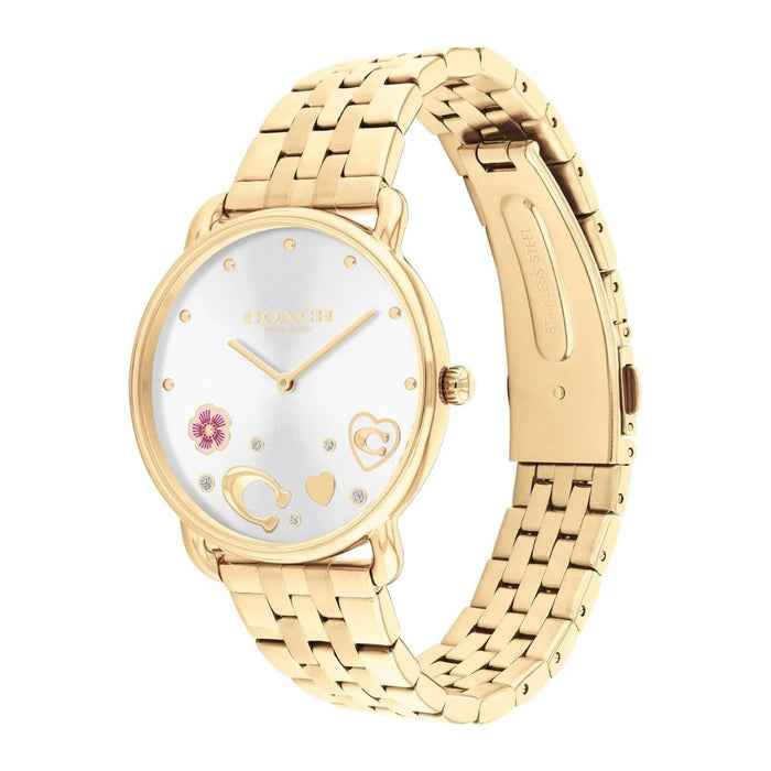 Coach New York Gold Women’s Watch – White Dial with Floral & Heart Details 14504349 - Authentic