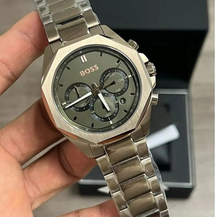 Hugo Boss Gold-Tone Chronograph Men’s Watch – Olive Green Dial 1514019 - Authentic