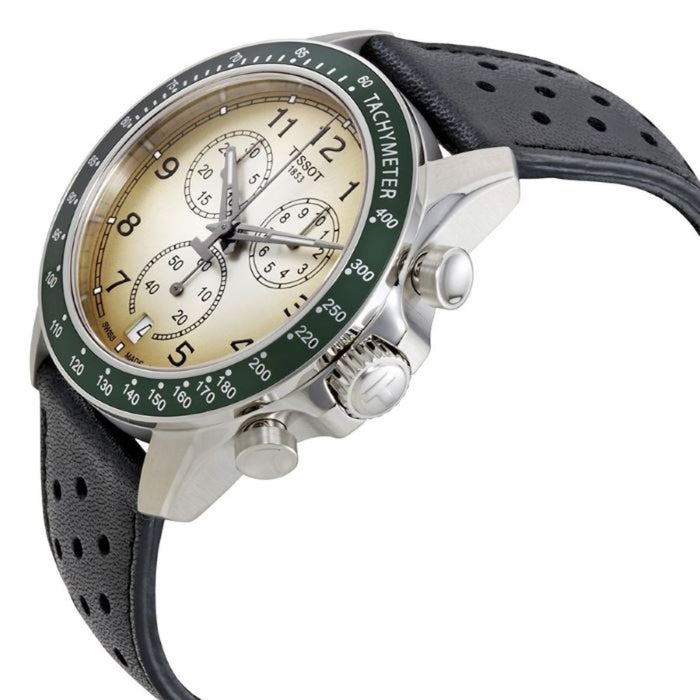 Tissot V8 Chronograph Champagne Dial Green Bezel Black - t106.417.16.032.00 - Swiss Factory