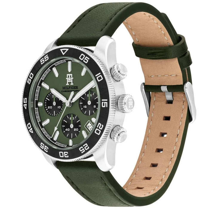 Tommy Hilfiger Chronograph – Military Green Dial & Green Leather Strap 1792188 - Authentic