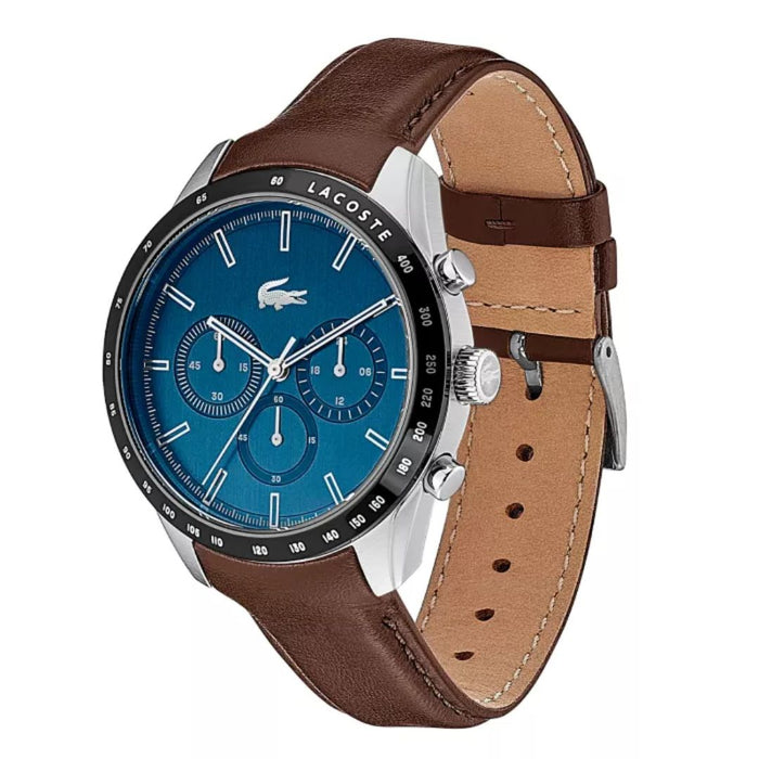 Lacoste Chronograph Men’s Blue Dial Brown Leather Watch - 2011093 - Authentic