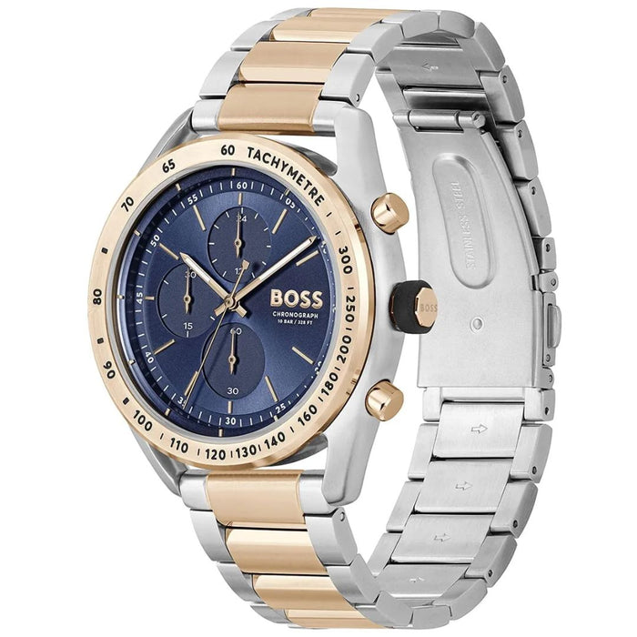 Hugo Boss Men’s Rose Gold & Silver Chronograph Watch – Blue Dial | Tachymeter 1514026 - Authentic