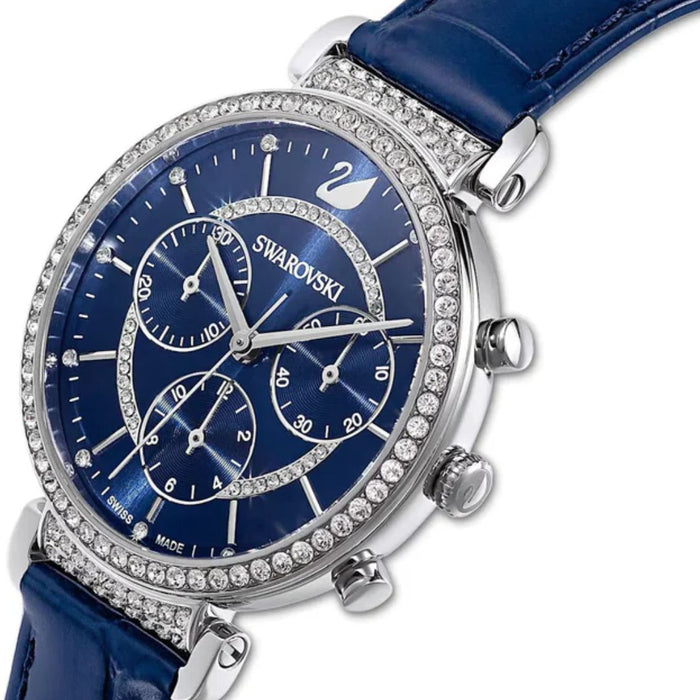 Swarovski Crystalline Delight Chronograph Blue Leather Watch - 5580342 - Authentic