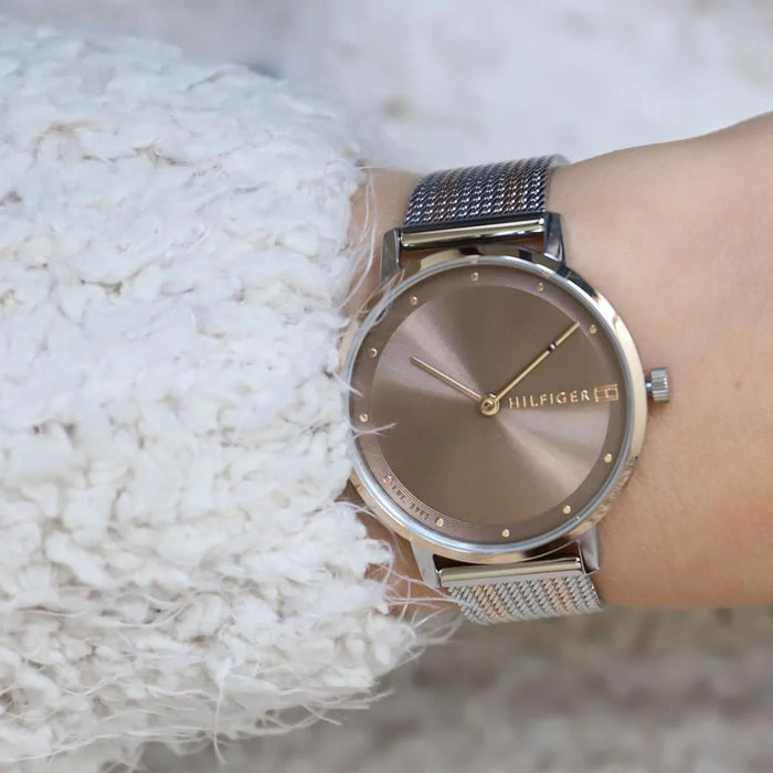 Tommy Hilfiger Two-Tone Mesh Coffee Dial Watch for Women 1782152 - Authentic