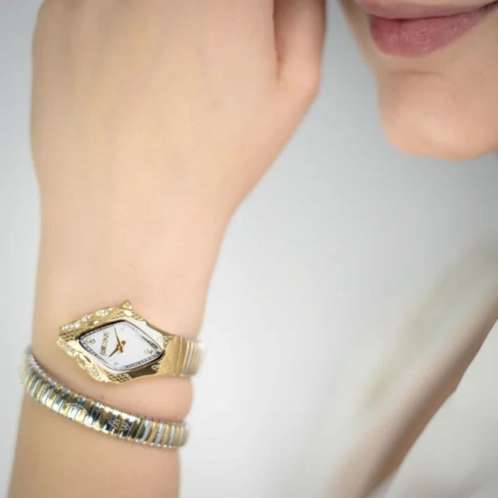 Just Cavalli Serpente Two-Tone Gold & Silver White Pearl JC1L306M0065 - Authentic