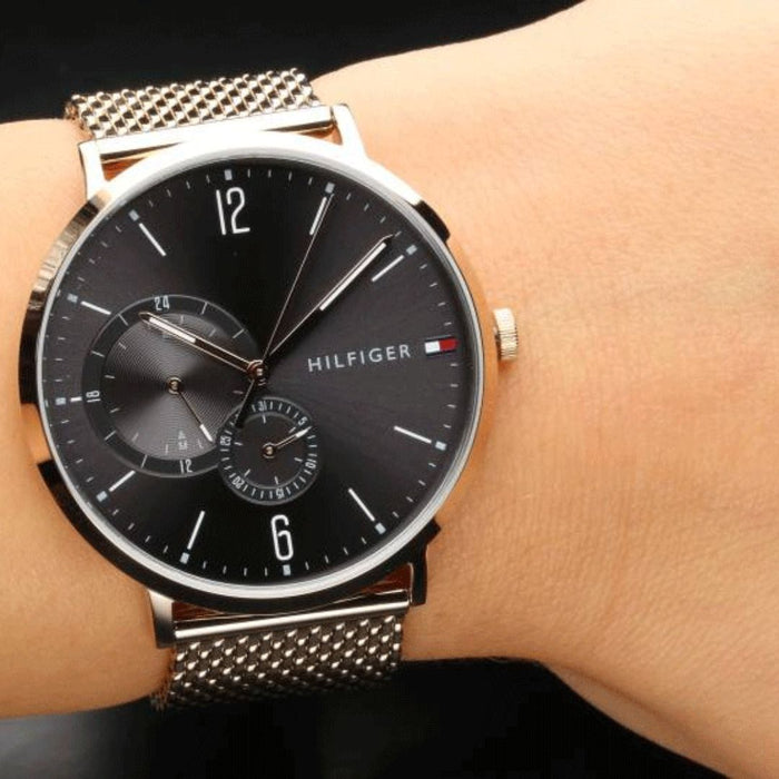 Tommy Hilfiger Black Dial Gold Mesh Watch for Women 1791506 - Authentic