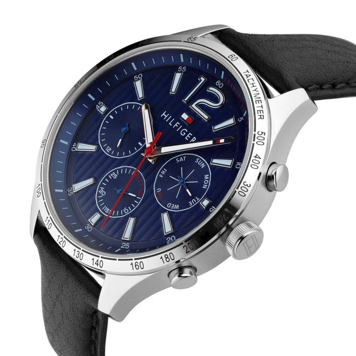 Tommy Hilfiger Men’s Blue Chronograph Watch with Black Leather Strap 1791468 - Authentic
