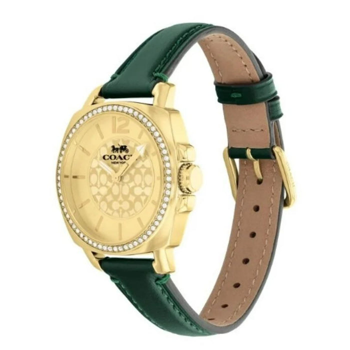 Coach Women’s Gold-Tone Crystal Bezel Watch with Green Leather Strap 14503982 - Authentic