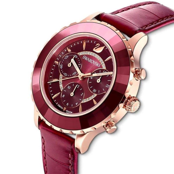 Swarovski Octea Lux Chronograph Red Leather Watch 5547642 - Authentic