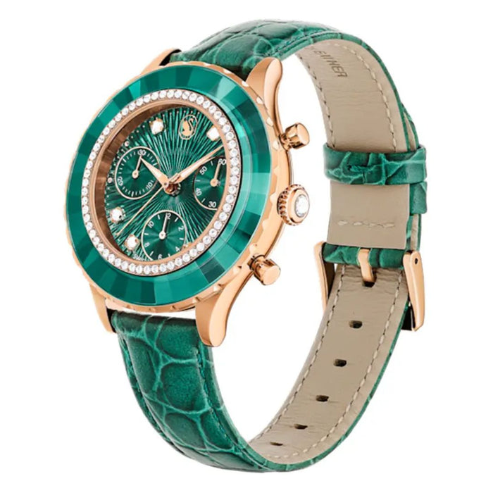 Swarovski Green Chronograph Watch – Rose Gold Case, Crystal Bezel 5672931 - Authentic
