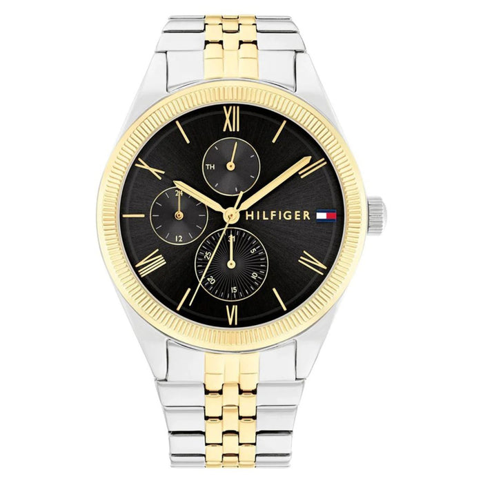 Tommy Hilfiger  Two-Tone Black Dial Multi-Function Watch with Gold Roman 1782591 - Authentic