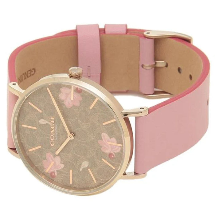 Coach Women’s Floral Monogram Dial Watch with Rose Gold Case & Pink Leather Strap 14503442 - Authentic