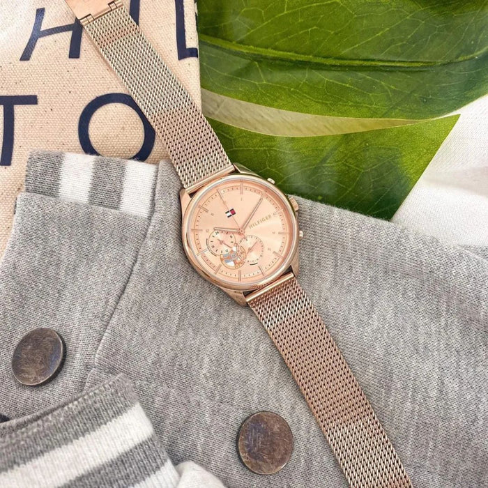 Tommy Hilfiger  Gold Multifunction Watch with Mesh Bracelet 1782486 - Authentic