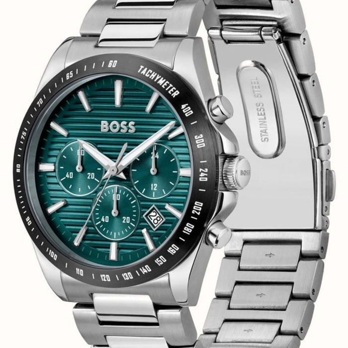 Hugo Boss Green Dial Chronograph Men’s Watch – Tachymeter - 1514241 - Authentic