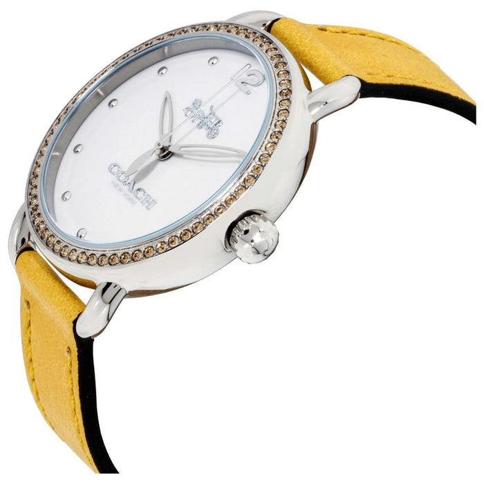 Coach Women’s Silver Watch with Yellow Crystal Bezel & Yellow Leather Strap 14502882 - Authentic