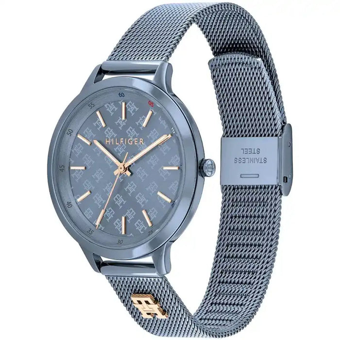Tommy Hilfiger Blue Mesh Watch – Monogram Dial with Gold Accents 1782589 - Authentic