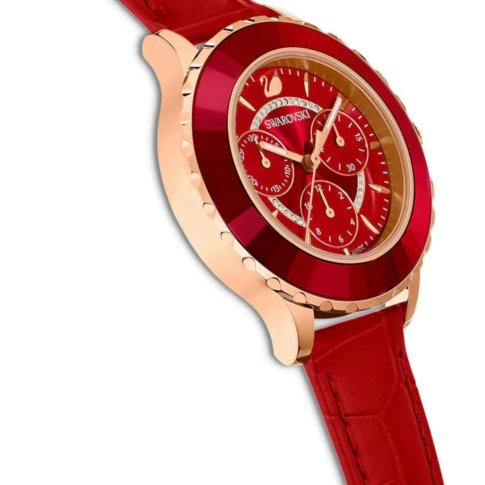 Swarovski Women’s Rose Gold Red Chronograph Watch – Swiss Made 5646975 - Authentic