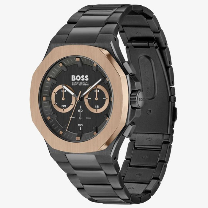 Hugo Boss Pioneer Chronograph – Black & Rose Gold Steel | 5ATM 1514090 - Authentic