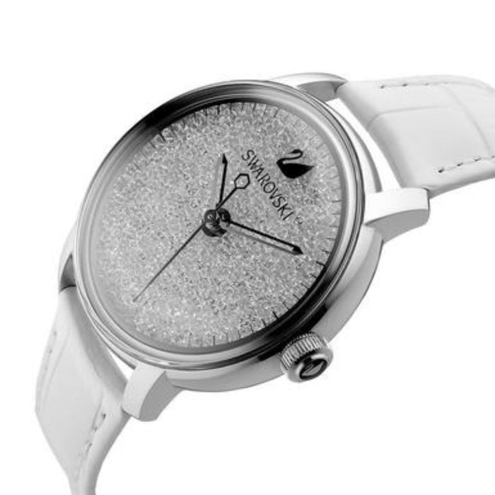 Swarovski Crystal Dial Watch – White Leather Strap, Swiss Made 5295383 - Authentic
