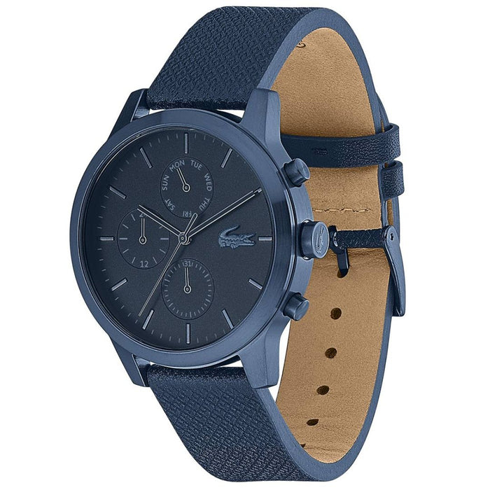 Lacoste Men’s Moon Multifunction Navy Blue Leather Watch - 2010998 - Authentic