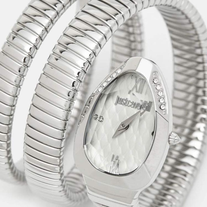 Just Cavalli Women's Snake Coil Silver Watch jc1l224m0015 - Authentic