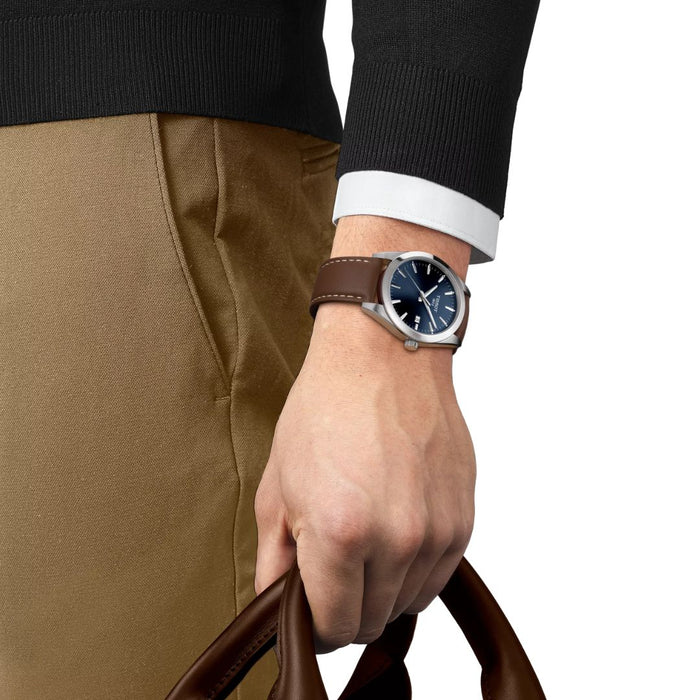 Tissot Gentleman Quartz – Blue Dial | Brown Leather Strap | t127.410.16.041.00 - Authentic