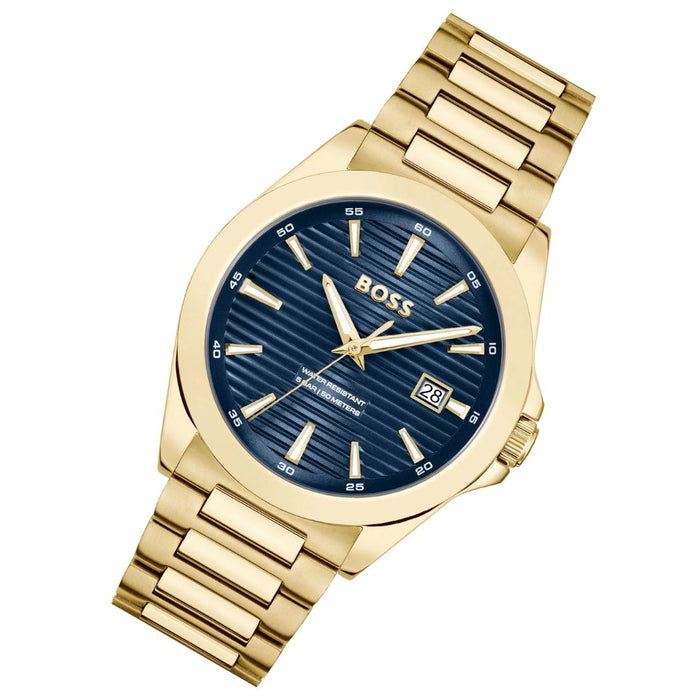 Hugo Boss Gold Stainless Steel Men's Watch – Blue Dial | 5 ATM 1514172 - Authentic