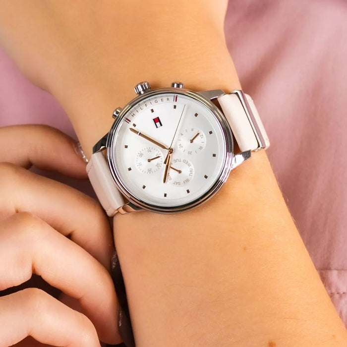 Tommy Hilfiger Pink Leather Multifunction Watch for Women 1781906 - Authentic