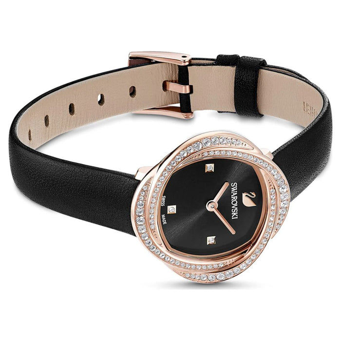 Swarovski Crystal Rose Gold Swiss Made Watch – Leather Strap 5552421 - Authentic