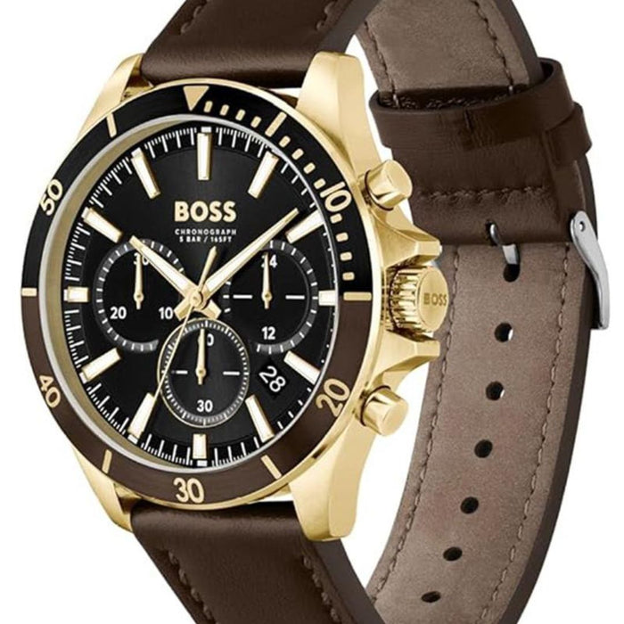 Hugo Boss Pioneer Chronograph – Gold & Brown Leather 1514100 - Authentic