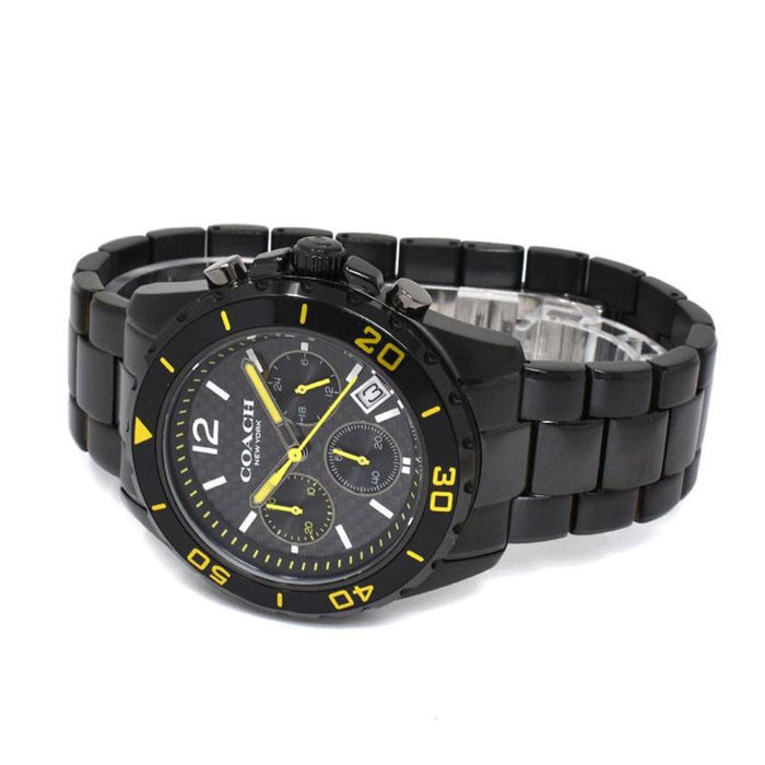 Coach Men’s Chronograph Watch – Black Stainless Steel with Yellow Accents 14602563 - Authentic