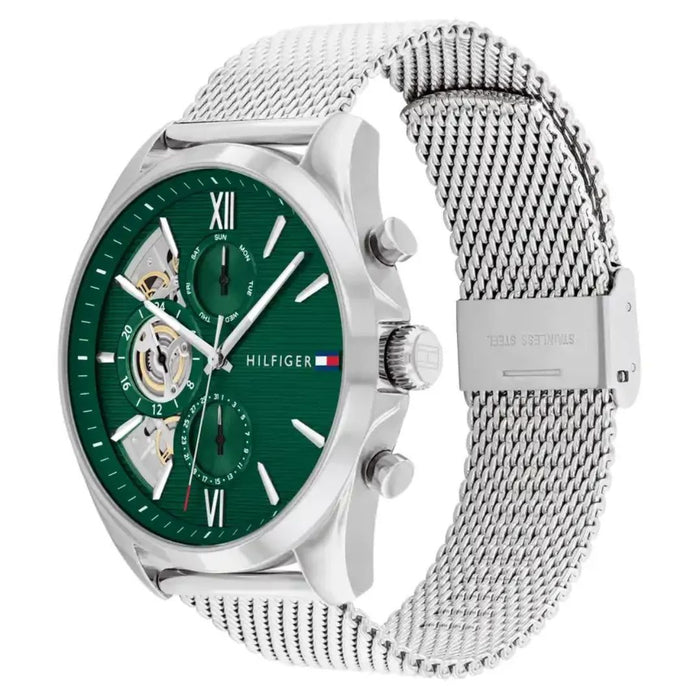 Tommy Hilfiger Men’s Automatic Green Dial Stainless Steel Mesh Watch 1710647 - Authentic