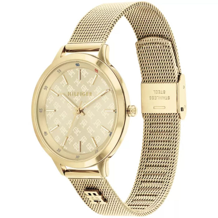 Tommy Hilfiger Women’s Gold Monogram Watch with Mesh Bracelet 1782588 - Authentic
