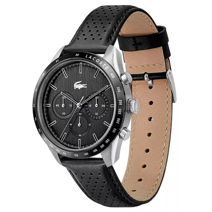 Lacoste Continental Chronograph Black Leather Men’s Watch - 2011109 - Authentic