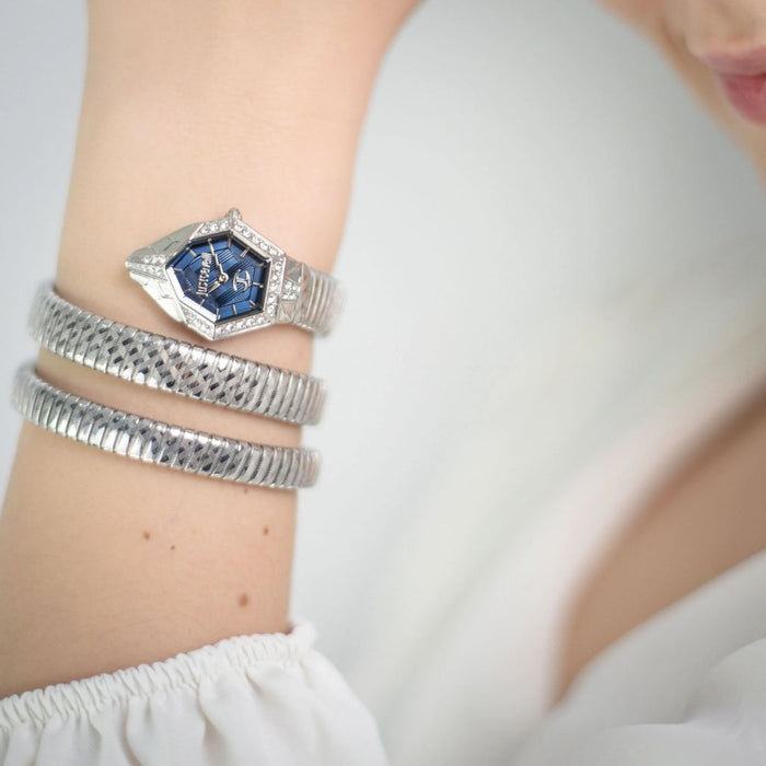 Just Cavalli Serpente Silver Blue Dial Women’s Watch JC1L304M0015 - Authentic
