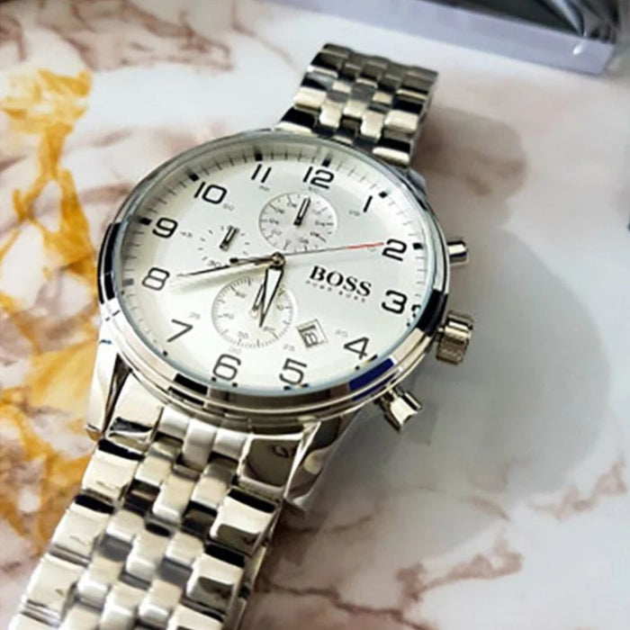 HUGO BOSS – Silver Chronograph Stainless Steel Watch 1512445 - Authentic