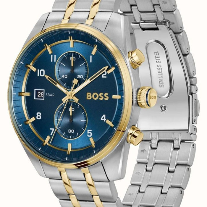 Hugo Boss Chronograph Men’s Watch – Two-Tone Silver & Gold | Blue Dial 1514247 - Authentic